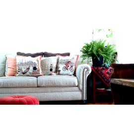 DaDa Bedding Tapestry Throw Pillow Covers - Set of 2 Postcard of Milan Italy European Scenery - Woven Needle Stitched Cushions Elegant Colorful Decor - 2-Pieces - 18" x 18"