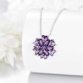 Hancock Birthstone Necklace Sterling Silver Flower Pendant Jewelry Gifts for Women (B Purple February Amethyst)