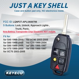 Keyecu Modified Flip Floding Remote Key Shell for S60 S70 S80 S90 V70 Case FOB 4+1 Button