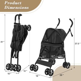 Athena Collection 4 Wheels Pet Stroller Dog Stroller for Medium Dogs 22 Lbs Puppy Stroller Cat Pet Cart Pet Gear Dog Stroller with Back Pocket, Sun Shade, Black