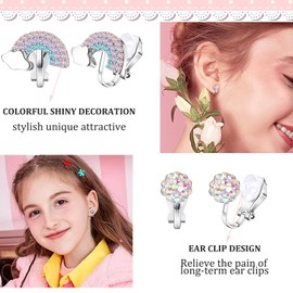 6 Paare Earrings Girls, Girls Ear Clips, Hypoallergenic Clip-On Earrings for Girls, Colourful Zircon Clip Earrings, Without Pierced Ears, Heart, Butterfly, Star, Flowers, Rainbow