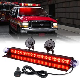 Xprite 16 LED Windshield Dash Strobe Light Bar Aluminum w/Suction Cups, Deck Visor Window Flashing Hazard Warning Lights for Emergency POV Vehicles Volunteer Firefighter Trucks Traffic Light - Red