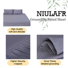 Grounding Fitted Sheet,with15 Feet Grounding Cord,Grounding Bed Cover for Efficient Sleep, Reduce Stress Natural Healthy (60"x80"x14") (Gray, Queen)