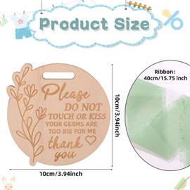 Please Do Not Touch or Kiss Baby Sign, Wooden Round Baby Stroller Tag with Ribbon Please Don’t Touch Sign No Touching Kissing Signs for Newborn (Wood Color)