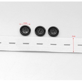 15 Yards 3/4" White Button Hole Elastic Band with 10 Black Resin Buttons Heavy Duty Adjustable