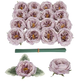 16pcs Peonies Artificial Flowers Head Light Purple Austin Roses Vintage Burnt Flowers Silk Rose Head with Stems for DIY Flower Wedding Bouquets Centerpieces Home Decoration (Light Purple)