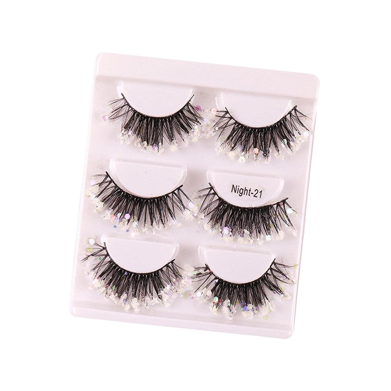 perfk 3 Pairs Luminous False Eyelashes with Sequins, Glitter Eyelashes,