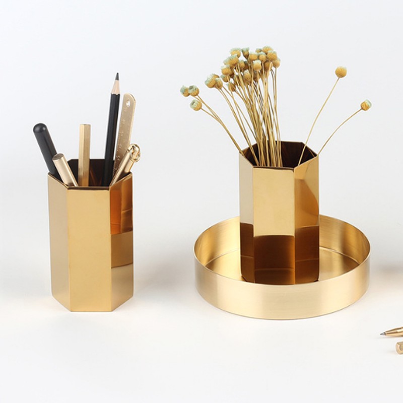 Pen Holder Hex Stainless Steel Gold Electroplating Durable Glossy Corrosion