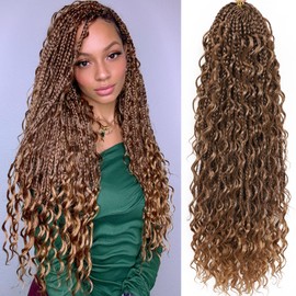 Miuric Goddess Box Braids Crochet Hair for Black Women 24 Inch 7 Packs Boho Crochet Box Braids Pre Looped Bohomian Box Braids crochet hair with Curly Ends Synthetic Braiding Hair Extensions M33/30/27