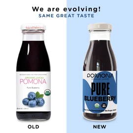 Pomona Organic Juices Pure Blueberry Juice, Cold Pressed Organic Juice, Non-GMO, No Sugar Added, Not from Concentrate, Gluten Free, Kosher Certified, Preservative Free, 8.4 Ounce (Pack of 12)