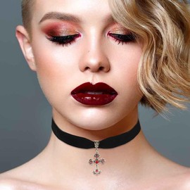 Halloween Gothic Cross Choker Necklace for Women, Vampire Black Velet Choker, Vintage Royal Court Gothic Necklace, Halloween Costume Jewelry for Women, N05F