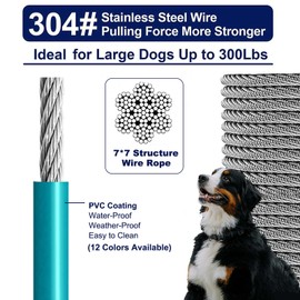Tie Out Cable for Large Dogs, Pet Runner for Yard, Heavy Duty Swivel Hooks Lead Holds Break Strength of 1000lbs, Steel Wire Chain Dog Leash Cable for Yard (Turquoise 45FT)