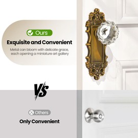 Gold Dummy Door Knobs Interior Brass 2 Pack Doorknob Crystal Glass Closet Door Handle Vintage Door Pulls for Pantry Door Hallway