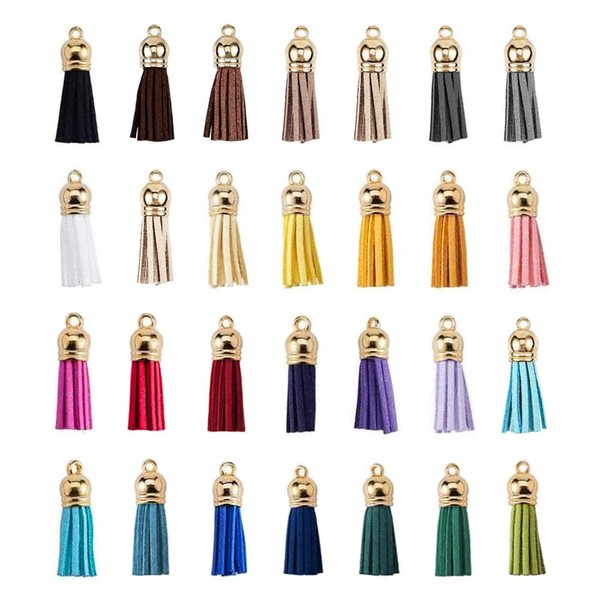 [UNI STONE] Tassel Charm Suede Style 37mm Accessory Parts Key Ring Strap Handmade DIY Craft Decoration Material 6 Pieces, Faux Leather Suede Stone, No Gemstone