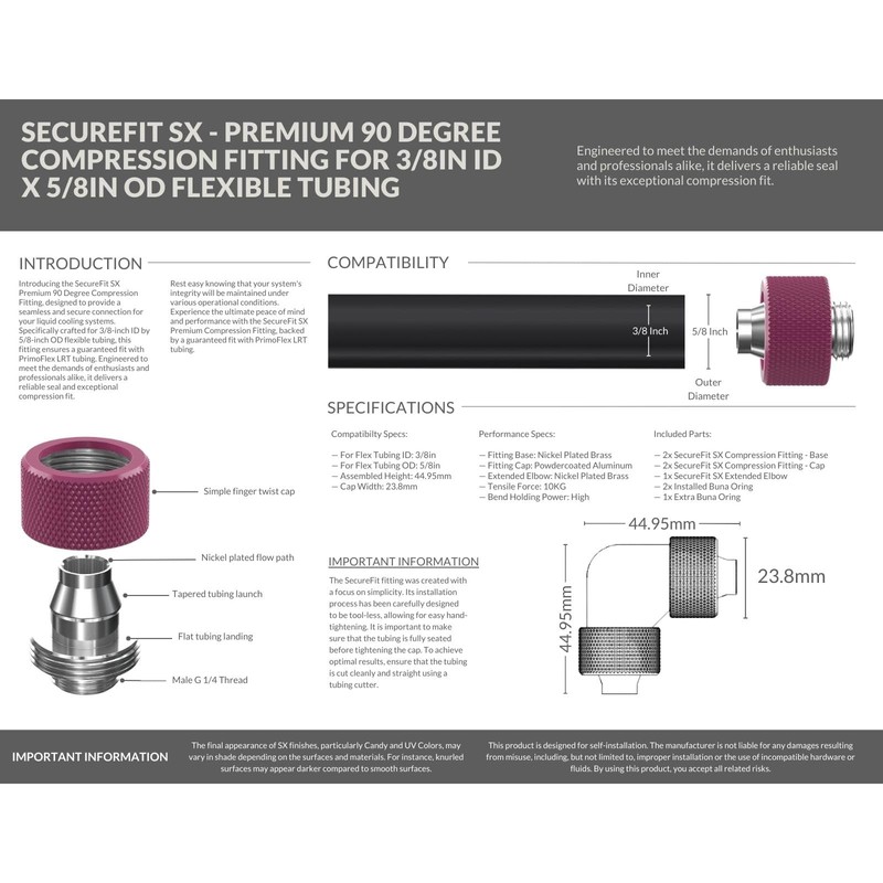 PrimoChill SecureFit SX - Premium 90 Degree Compression Fitting Set