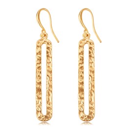 YKKZART Gold Dangle Earrings for Women 14k Gold Plated Hammered Rectangle Dangle Earrings Geometric Drop Earrings for Women