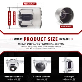 RTrhinotuning 4 PCS 4.25 in Stainless Steel Trailer Wheel Center Caps 4.29 in Tall for Truck SUV RV Rim Center Caps Chrome Push Through Hub Cover