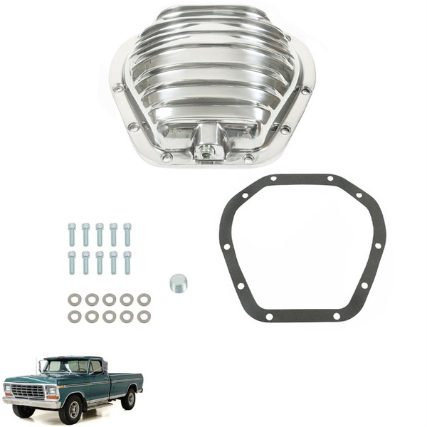 TJHSM Front Finned Polished Aluminum Differential Cover Replacement for 1974-2011