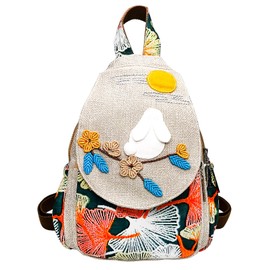 POPUCT Cute Small Cotton Hand Craft Backpack Purse Mini Multi Pocket Casual Daypack for Women (beige rabbit)