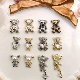Bear Nail Art Decorations, Alloy Bear Nail Glitter Design, 24pcs Gold and Silver Metal Cute Bear Nail Rivet Rhinestone for Women Girls Manicure Charms Decoration, DIY Jewelry Making Craft Supplies