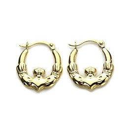 9ct Gold Claddagh Creoles Hoop Earrings/Hoops