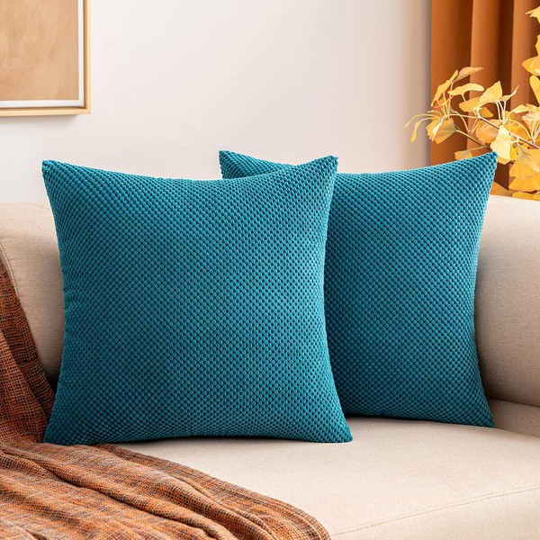 MIULEE Granular Small Sofa Cushion Covers Decorative Soft Square Cushion Covers for Sofa Bed Polyester Blend Home 2 Pieces Lake Blue 50 x 50 cm