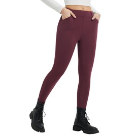 baleaf Womens Fleece Lined Leggings 4 Pockets Warm Thermal Winter Insulated Petite Pants Snow Cold Gear Wine XXL