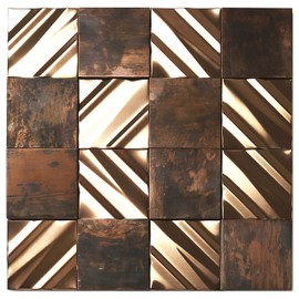 Blujellyfish Antique Copper Tile Backsplash Real Bronze Mosaic Tiles Accent 3D Wall Panels (Pack of 5)