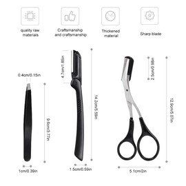 RDNKVB 3-Piece Scissors and Eyebrow Brush Set, Eyebrow Scissors with Comb, Eyebrow Razor, Tweezers with Eyelash Brush for Men and Women