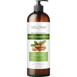 Velona Sweet Almond Oil - 16 Oz | 100% Pure and Natural Carrier Oil | Refined, C