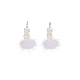 Cute Rabbit Fur Earrings White Rabbit Earrings Pom Pom Dangle Earrings Winter Fun Animals Pom Pom Warm Earrings for Women (A)