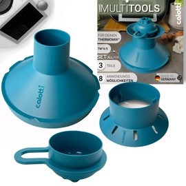 Calotti® Multitools for Thermomix TM6 and TM5 - Funnel, Mixing Room Reducer, Steam Fireplace, Splash Guard, Dough Flower, Lid, Portioner, Cutter - All in One - Eight Functions, Three Pieces, One Set