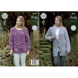 King Cole 4878 Knitting Pattern Womens Raglan Jacket and Sweater in King Cole Big Value Tonal Chunky