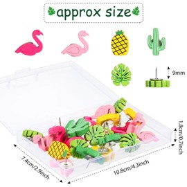 GETUOPT Exquisite Wooden Push Pins (30pcs) - Vibrant Decorative Thumb Tacks in Flamingo, Pineapple & Cactus Styles for Wall, Maps, Bulletin Board, & Cork Boards