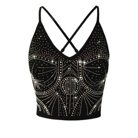 Design by Olivia Women's Seamless Padded Workout Sports Bra Cami Cropped Yoga Tank Top with Adjustable Straps Multi Stone Black SM