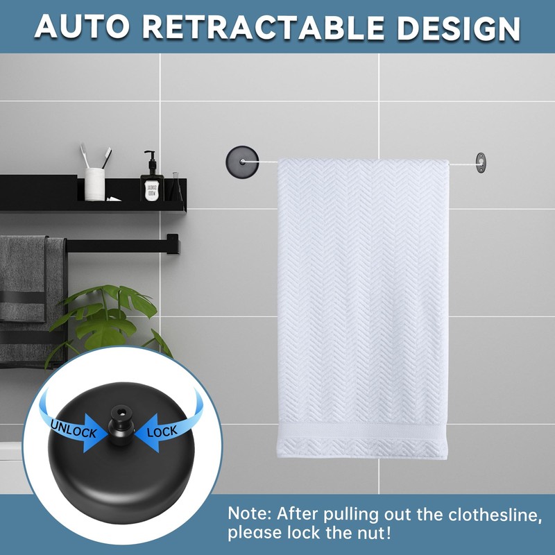SUS304 Retractable Clothesline with Adjustable Nylon Clothing Rope for Bathroom