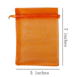 5x7 inch Organza Gift Bags Drawstring for Jewelry,Candy,50 Pcs Orange Sheer Fabric Clear Mesh Wrap Solid Color Twist Tie Sachet for Baby Shower,Birthday,Christmas,Party Favors,Bridal Shower,Wedding