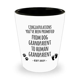 Cute But Rude Dog Grandparent to Human Grandparent Est 2021 Pregnancy Reveal First Time Grandparent Gift Promoted to Grandparent Cup Baby Announcement Shot Glass