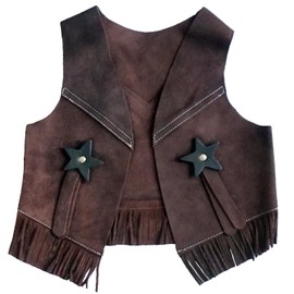 Equitem Children's Western Suede Brown Leather Vest with Fringe Size Medium 4-6 Yr, 5T