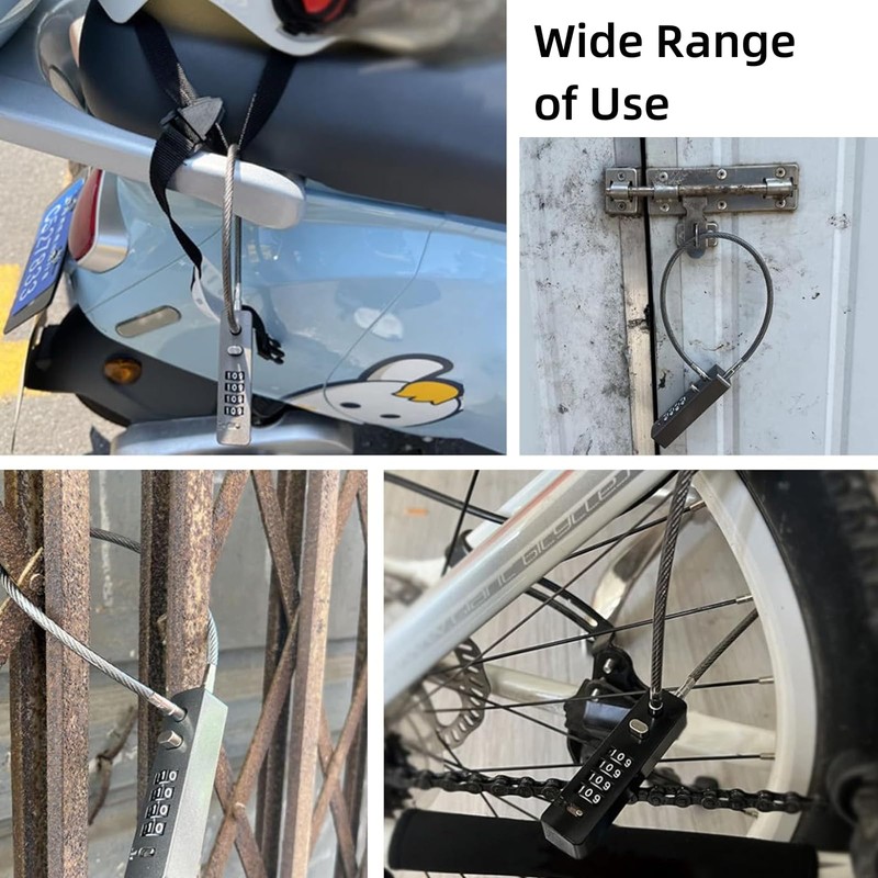 Steel Cable Rope Locks with Combination High Security 4-Digit Combination