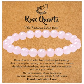 MAIBAOTA Rose Quartz Bracelet for Women, 8 mm Natural Beaded Pink Bracelet, Round Gemstones Bracelets, Crystal Jewelry Gifts for Women