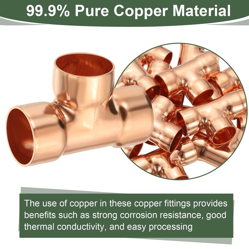 YOKIVE 2 Pcs Copper Tee Fitting, Pressure Pipe Fitting C