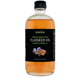 GreenIVe Flax Seed Oil Organically Grown100% Pure Cold Pressed High Vegan Omega Fatty Acids (16 Fl Oz Glass)
