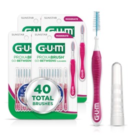 GUM Proxabrush Go-Betweens - Moderate - Interdental Brushes - Soft Bristled Dental Picks for Plaque Removal Health - Safe for Braces & Dental Devices, 10 Count (Pack of 4) 40 Total