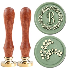 YOLAKIS Initial B Wax Seal Stamp Olive Alphabet B Sealing Stamp and Eucalyptus Wax Stamp Brass Head Decorate Christmas Cards Envelope Gift Wrap Wedding Theme Party Invitation (B)