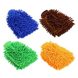 GiantGo 4 Pack Car Wash Mitts Double Sided Microfiber Gloves Super Absorbent Microfibre Cloth for Car Cleaning, Household Cleaning