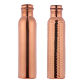 HealthGoodsIn - Set of 2 Pure Copper Water Bottles 950 ML | Set of Handmade, Joint-Free Copper Water Bottles | Copper Hammered and Plain Water Bottle Set | Leak-Proof Ayurvedic Copper Water Bottle