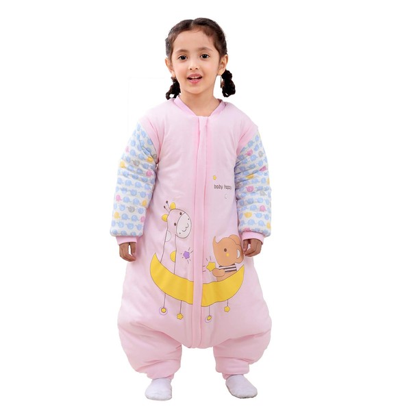 Baby Sleeping Bag Winter Lined Warm Sleeping Bag with Legs Long Sleeves and Feet for Boys and Girls (M/ Body Size 85-95 cm, Pink/ 3.5 Tog