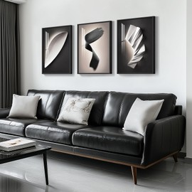 Framed Modern Black and White Abstract Wall Art for Living Room, Large Bright Style 3 Piece Wall Decor, Artwork for Walls, Paintings Pictures for Bathroom, Dining, Office Total 30x60 Inch