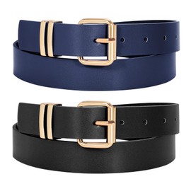 JASGOOD 2 Pack Women Belts for Jeans Ladies Leather Waist Belt for Pants Dresses with Gold Buckle
